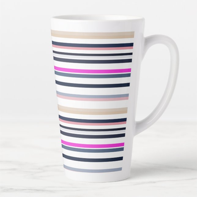 Caneca De Café Latte Listras Azuis Rosas e de Areia (Direita)