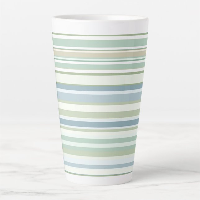 Caneca De Café Latte Listras azuis verdes e brancas (Frente)