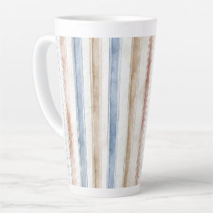 Caneca De Café Latte Listras Bege Creme Azul Bonito