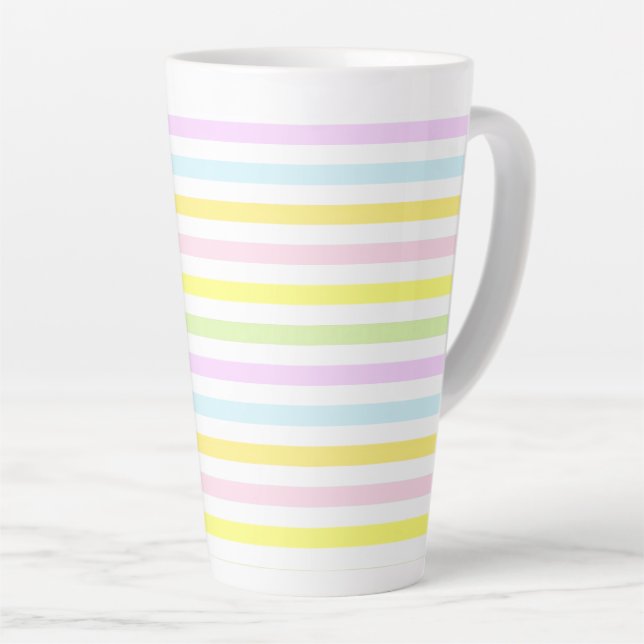 Caneca De Café Latte Listras Bonitas em Cores Pastel (Ângulo direito)