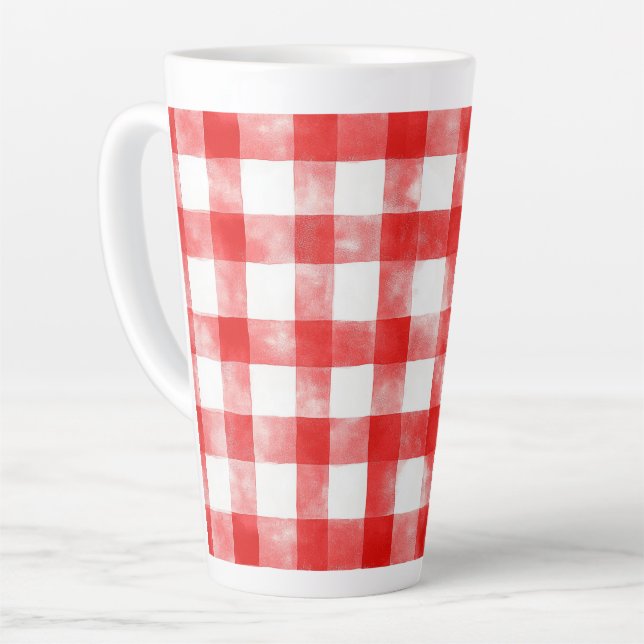 Caneca De Café Latte Listras Brancas Vermelhas (Ângulo esquerdo)