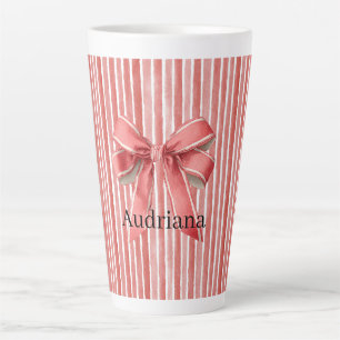 Caneca De Café Latte Listras de Bengala de Açúcar Rosa Vermelho Arco