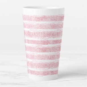 Caneca De Café Latte Listras de Brilho Falso Rosa Menininho Branco
