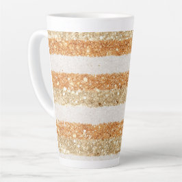Caneca De Café Latte Listras de Creme com Brilho Laranja Dourado