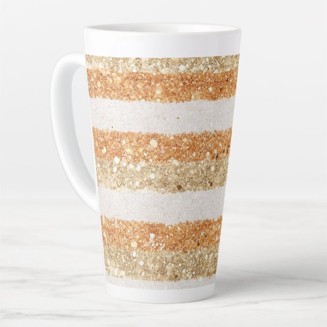Caneca De Café Latte Listras de Creme com Brilho Laranja Dourado (Ângulo esquerdo)