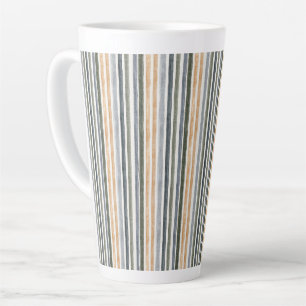 Caneca De Café Latte Listras de Pêssego Verde Azul