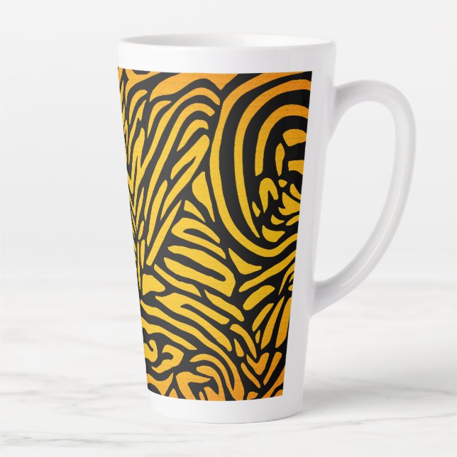 Caneca De Café Latte Listras de Zebra em Amarelo Dourado (Direita)