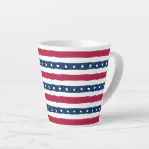 Caneca De Café Latte Listras Horizontais com Estrelas Patrióticas