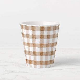 Caneca De Café Latte Listras Marrons Creme Xadrez Tan