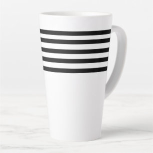 Caneca De Café Latte Listras pretas e brancas minimalistas simples mode