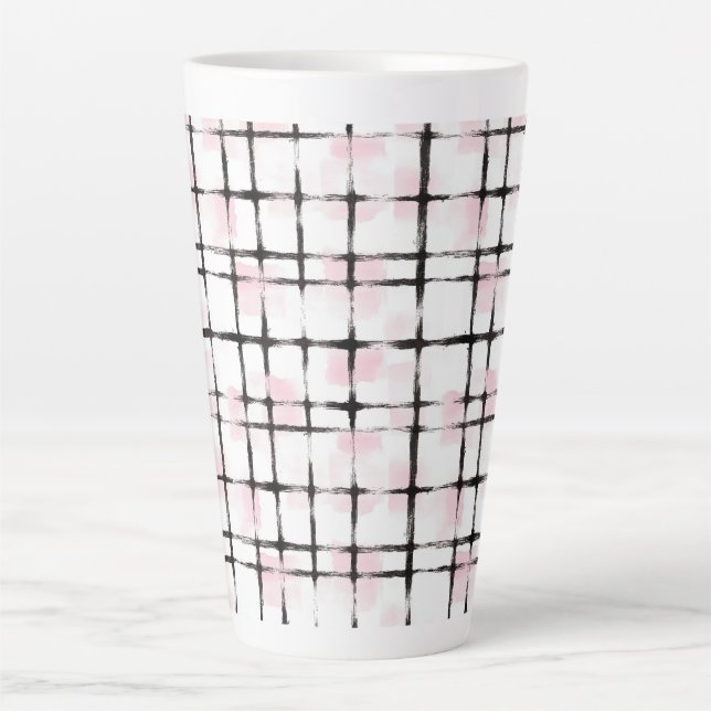 Caneca De Café Latte Listras Pretas Rosa  (Frente)