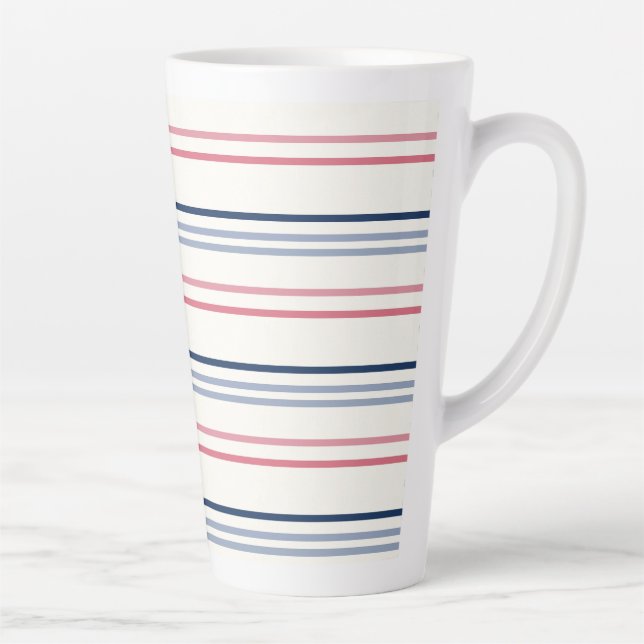Caneca De Café Latte Listras rosa, azul e branco (Direita)