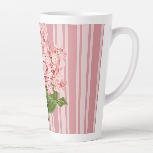 Caneca De Café Latte Listras Rosa e Hortênsia (Direita)