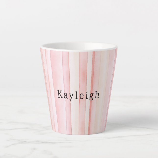 Caneca De Café Latte Listras Rosa Menina Corada (Frente)