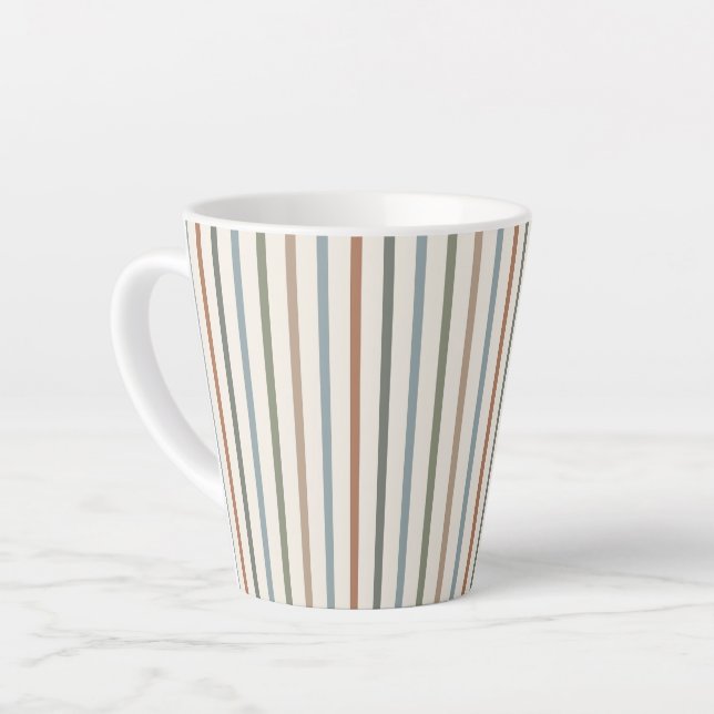 Caneca De Café Latte Listras Verticais Boho Tons Terrosos Padrão Minima (Ângulo esquerdo)