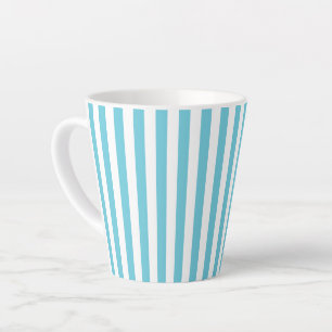 Caneca De Café Latte Listras Verticais Clássicas em Azul Claro e Branco