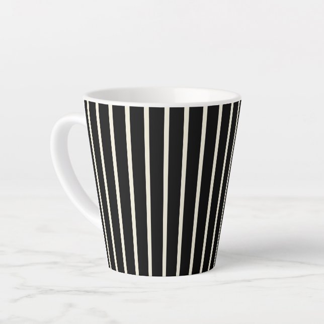 Caneca De Café Latte Listras Verticais Clássicas Preto e Branco (Ângulo esquerdo)