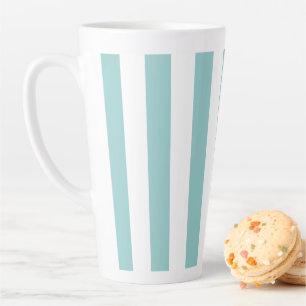 Caneca De Café Latte Listras Verticais em Teal Claro e Branco