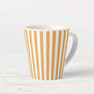 Caneca De Café Latte Listras Verticais Laranja Brilhante e Branco Estét