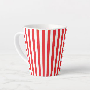 Caneca De Café Latte Listras Verticais Vermelhas e Brancas Clássicas