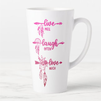 Caneca De Café Latte Live, Laugh, Love, Pink Ombre Boho Latte Mug
