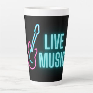 Caneca De Café Latte Live Music Neon Guitar