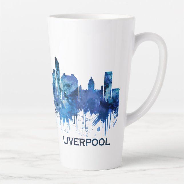 Caneca De Café Latte Liverpool England Skyline Blue (Direita)