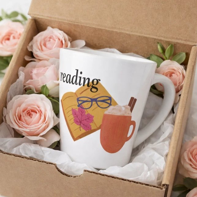 Caneca De Café Latte Livro com café e copo Com folhas de outono (Criador carregado)