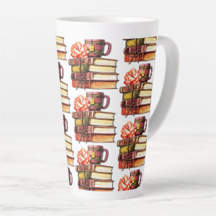 Caneca De Café Latte Livros Brancos E Chá