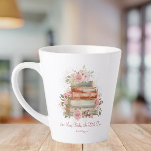 Caneca De Café Latte Livros de Citações Personalizadas e Rosas Pink Vin