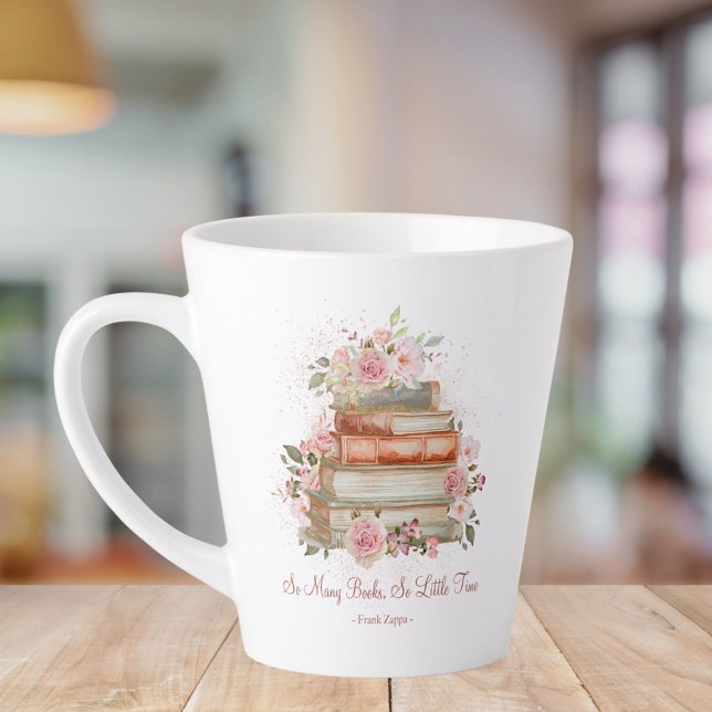 Caneca De Café Latte Livros de Cotação Personalizados e Rosas Rosa Vint (In situ)