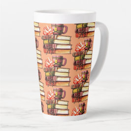 Caneca De Café Latte Livros De Pêssego E Chá