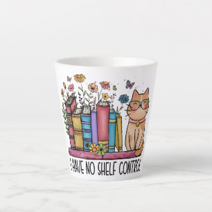 Caneca De Café Latte Livros Florais e Gatos