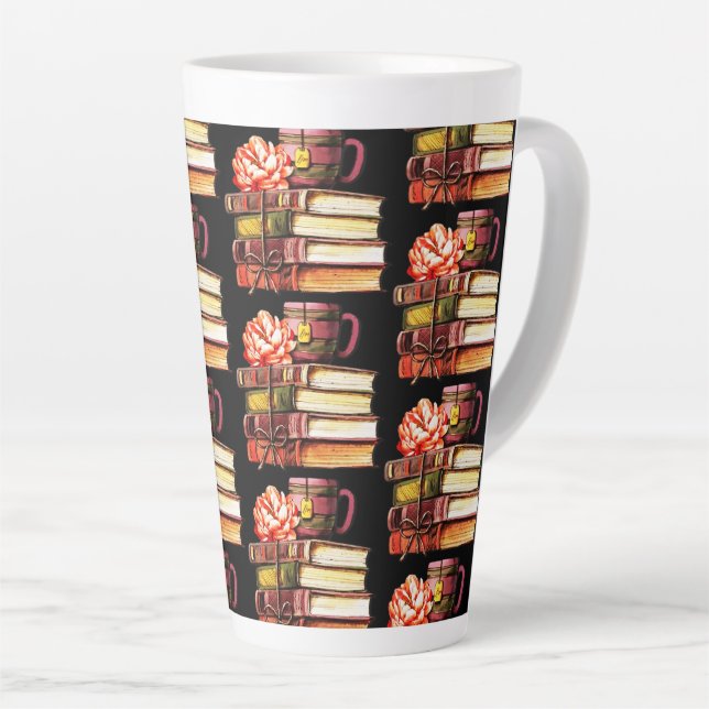 Caneca De Café Latte Livros Negros E Chá (Ângulo direito)