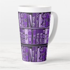 Caneca De Café Latte Livros Roxos Prateleiras Livros Vintage