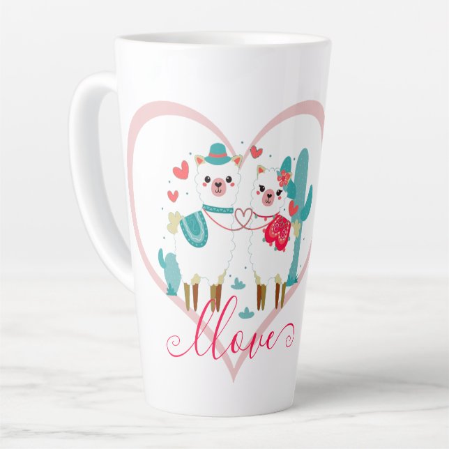 Caneca De Café Latte Llama em amor  (Ângulo esquerdo)