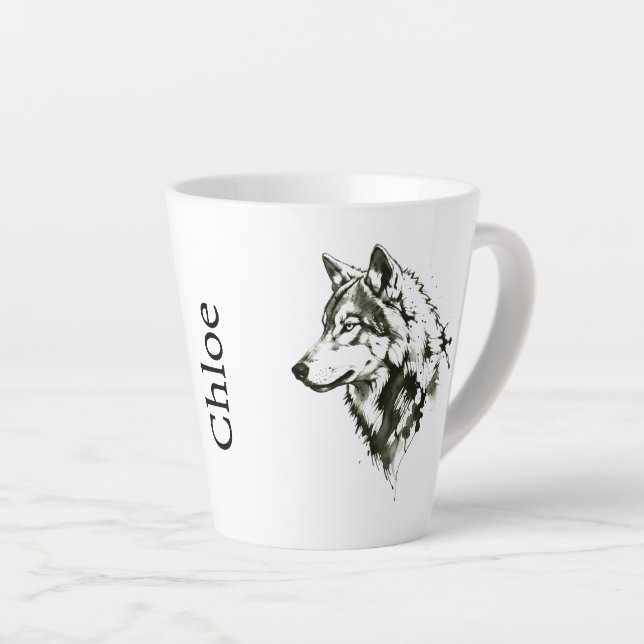 Caneca De Café Latte Lobo (Ângulo direito)