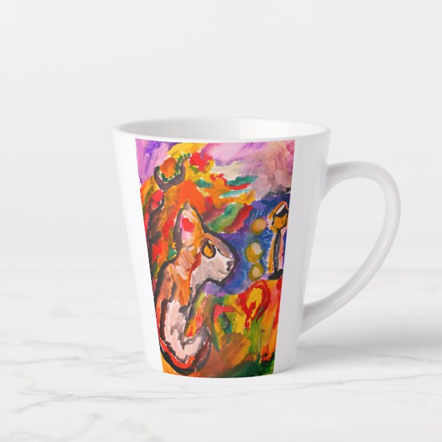 Caneca De Café Latte Lobo de noite (Direita)
