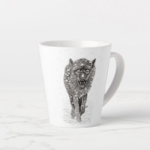 Caneca De Café Latte Lobo Negro Zangado na Neve, inverno selvagem