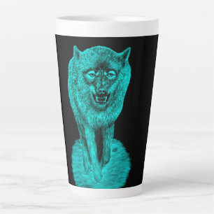 Caneca De Café Latte Lobo Negro Zangado na Noite