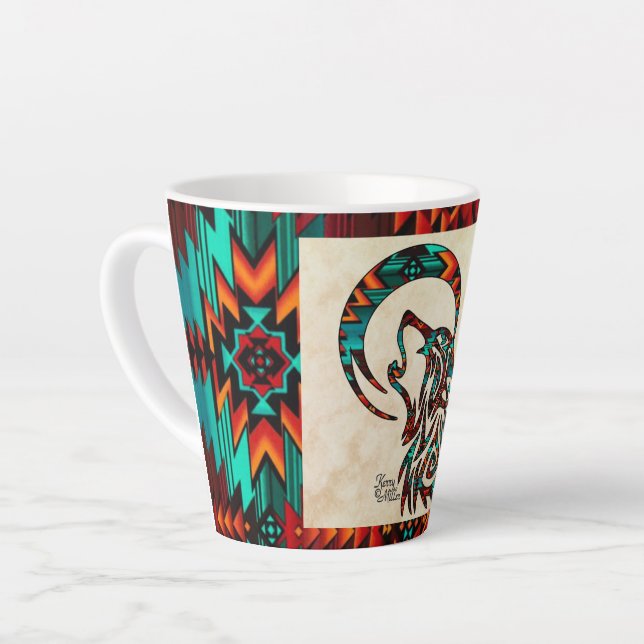 Caneca De Café Latte Lobo Tribal A Uivar Na Lâmina Latte A Mug (Ângulo esquerdo)