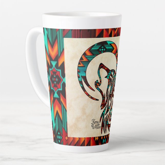 Caneca De Café Latte Lobo Tribal A Uivar Na Lâmina Latte A Mug (Ângulo esquerdo)