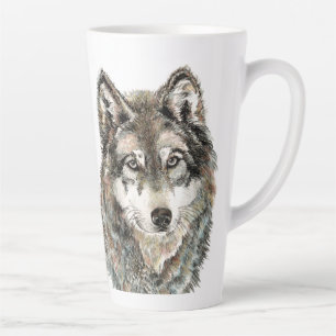 Caneca De Café Latte Lobos-animais de lobo-aquarela