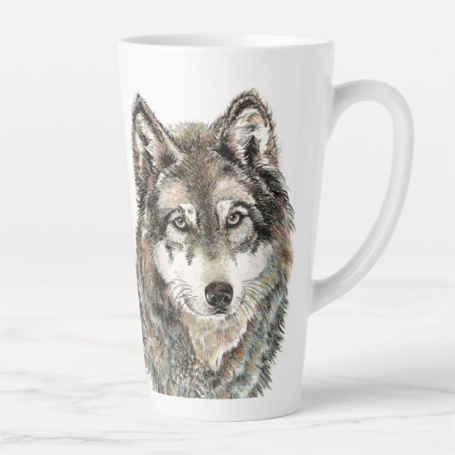 Caneca De Café Latte Lobos-animais de lobo-aquarela (Direita)