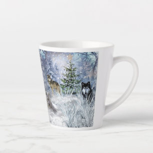 Caneca De Café Latte Lobos na Arte Colagem de Natal