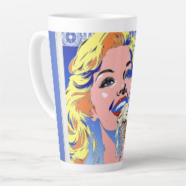 Caneca De Café Latte Loira Comendo Sorvete Colorido Estilo Pop Art dos 