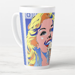 Caneca De Café Latte Loira Comendo Sorvete Colorido Estilo Pop Art dos