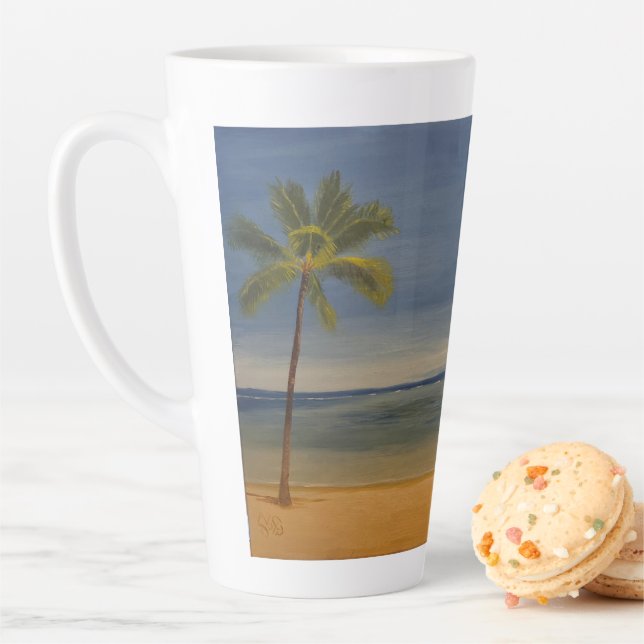 Caneca De Café Latte Lone Palm Tree on the Beach, por Gary Poling (In Situ)