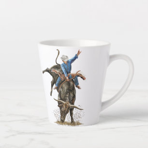 Caneca De Café Latte Longhorn Bull Rider Rodeo Power Sport Arte Ocident