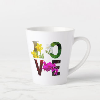 Caneca De Café Latte LOVE Floral Typography 